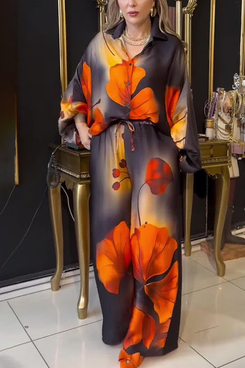 Nonnadress Printed Top Wide Leg Pants Fashion Two-piece Set