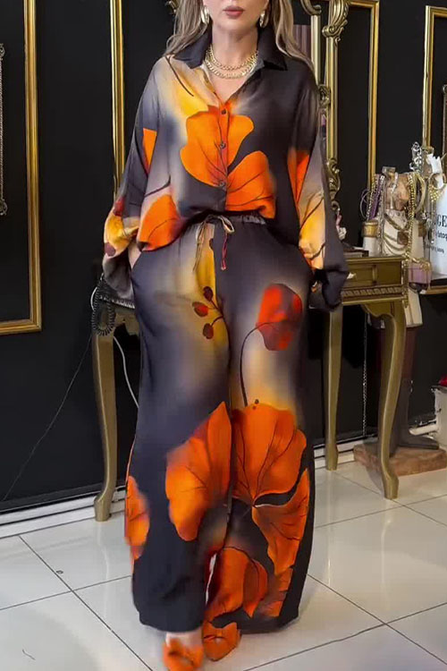 Nonnadress Printed Top Wide Leg Pants Fashion Two-piece Set