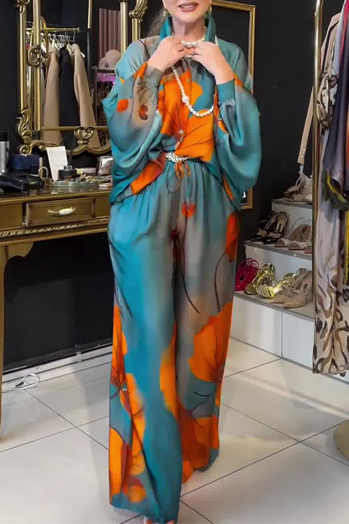 Nonnadress Printed Top Wide Leg Pants Fashion Two-piece Set