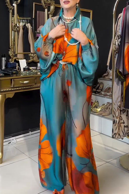 Nonnadress Printed Top Wide Leg Pants Fashion Two-piece Set