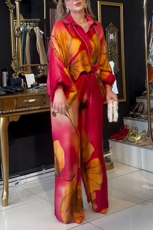 Nonnadress Printed Top Wide Leg Pants Fashion Two-piece Set