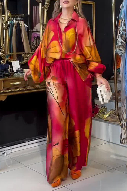 Nonnadress Printed Top Wide Leg Pants Fashion Two-piece Set