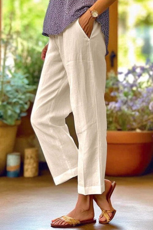 Nonnadress Cotton and linen loose solid color casual pants