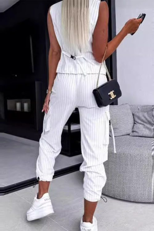 Nonnadress Fashionable Casual Striped Print Vest Set