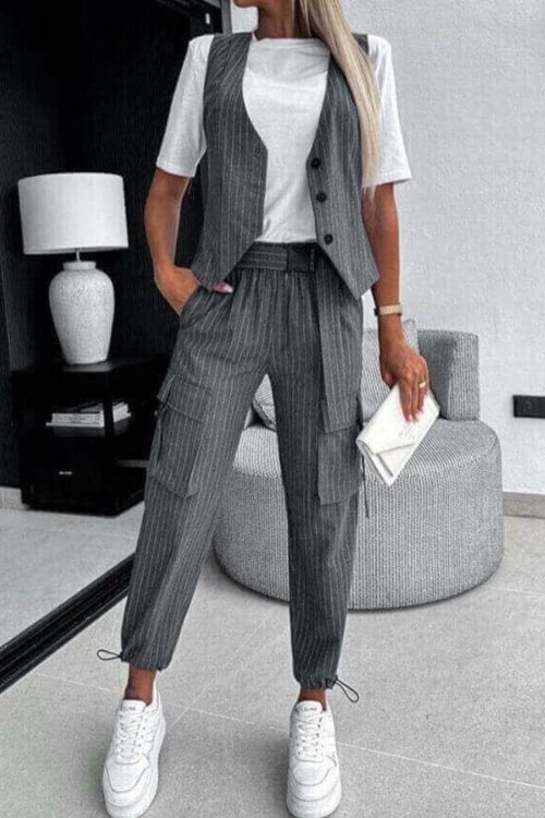 Nonnadress Fashionable Casual Striped Print Vest Set