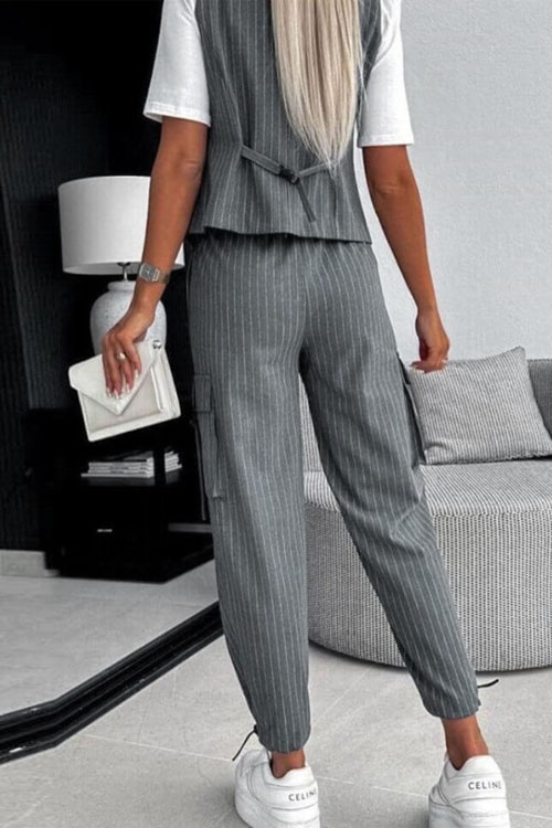 Nonnadress Fashionable Casual Striped Print Vest Set