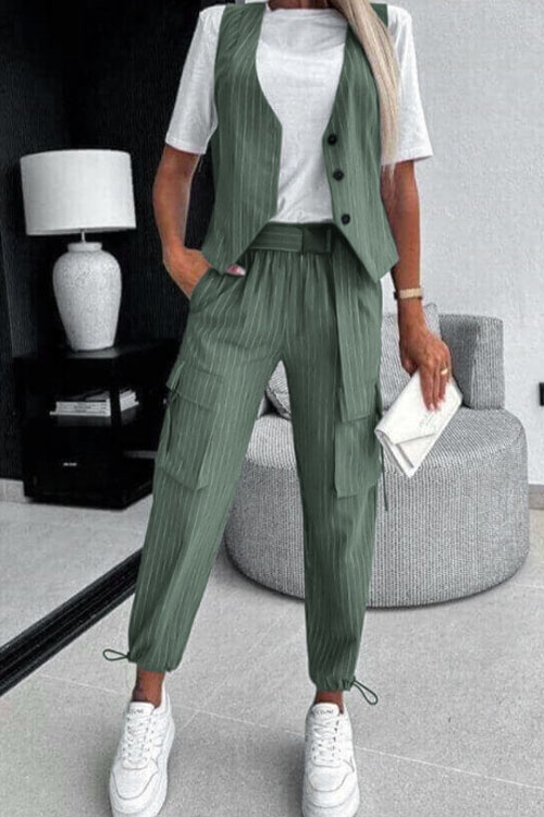 Nonnadress Fashionable Casual Striped Print Vest Set