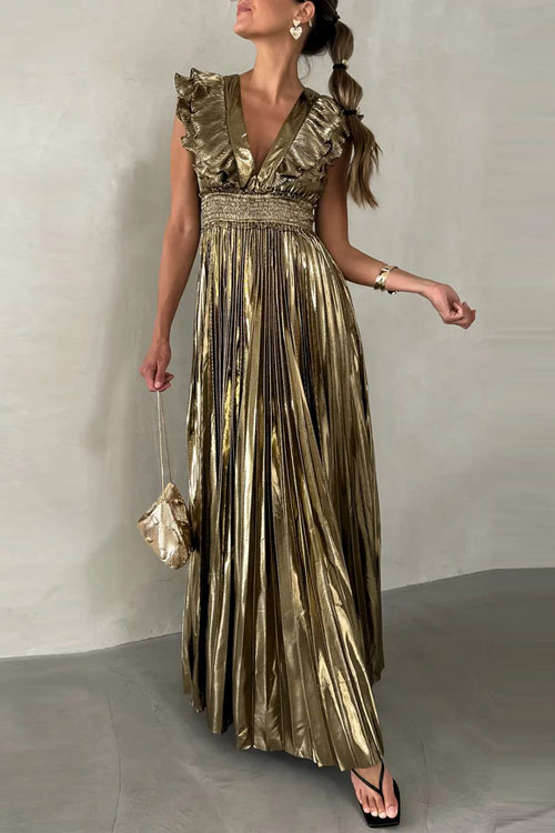 Nonnadress Pleated ruffled open back tie waist dress