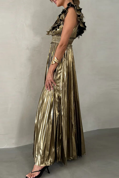 Nonnadress Pleated ruffled open back tie waist dress