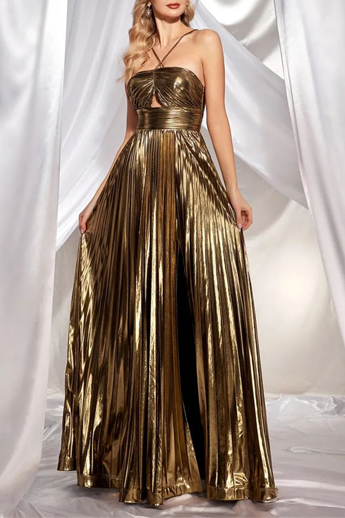 Nonnadress Evening gown with slit gold backless dress