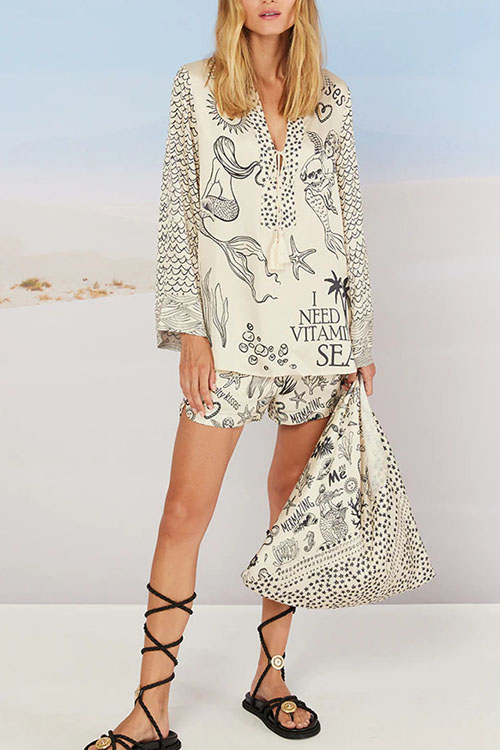 Nonnadress Casual Position Print Satin Two-Piece Set