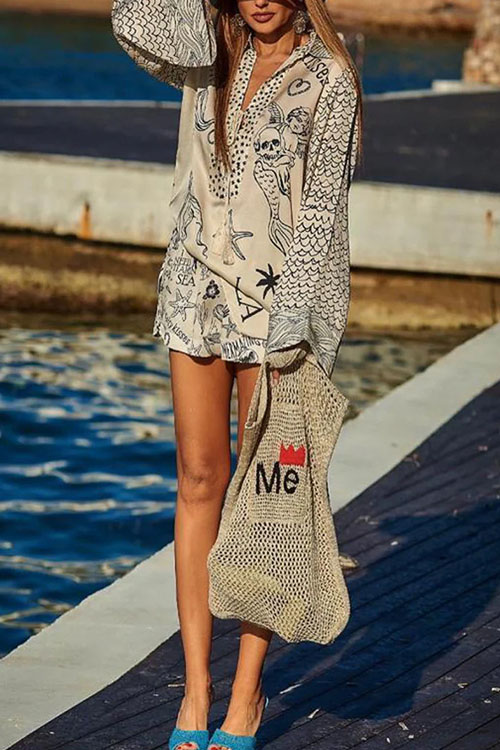 Nonnadress Casual Position Print Satin Two-Piece Set