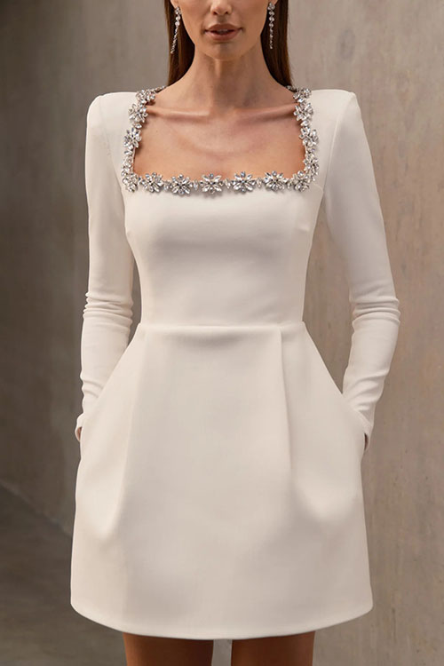 Nonnadress Elegant square neck diamond short velvet dress