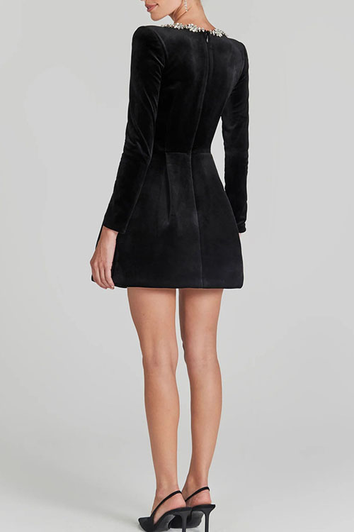 Nonnadress Elegant square neck diamond short velvet dress