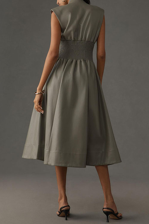 Nonnadress  Vintage Sleeveless Leather Zipper Maxi Dress Waist Dress