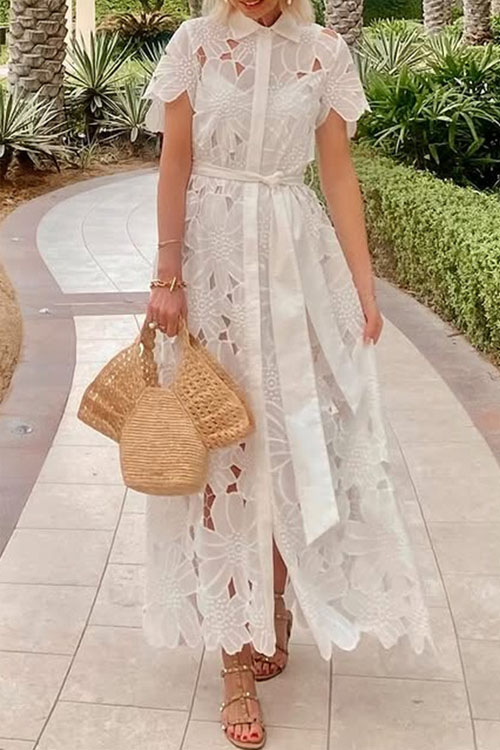 Nonnadress Summer Casual Lace Cardigan Single Breasted Dress