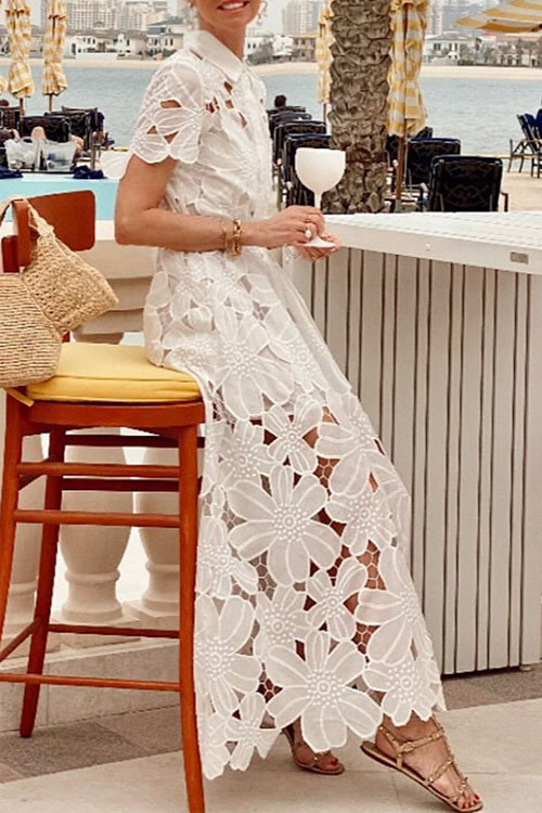 Nonnadress Summer Casual Lace Cardigan Single Breasted Dress