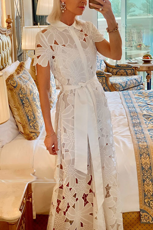 Nonnadress Summer Casual Lace Cardigan Single Breasted Dress