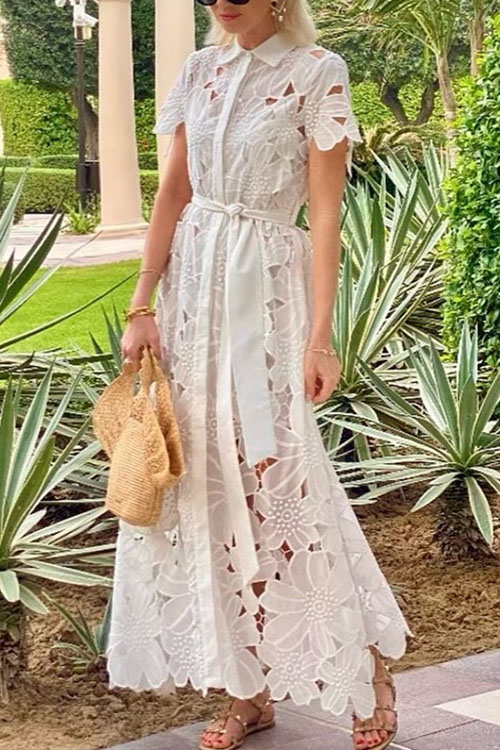 Nonnadress Summer Casual Lace Cardigan Single Breasted Dress