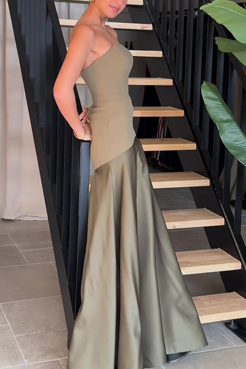 Nonnadress Strapless satin sleeveless stitching solid color dress