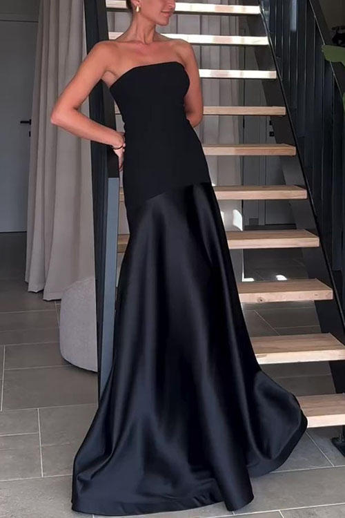 Nonnadress Strapless satin sleeveless stitching solid color dress