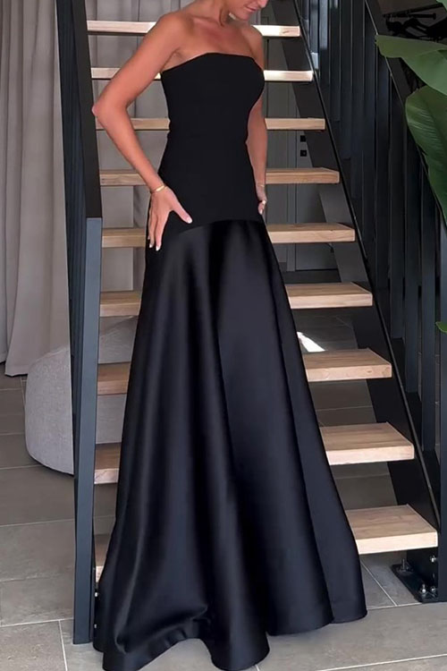 Nonnadress Strapless satin sleeveless stitching solid color dress