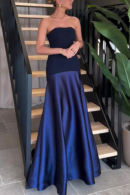 Nonnadress Strapless satin sleeveless stitching solid color dress