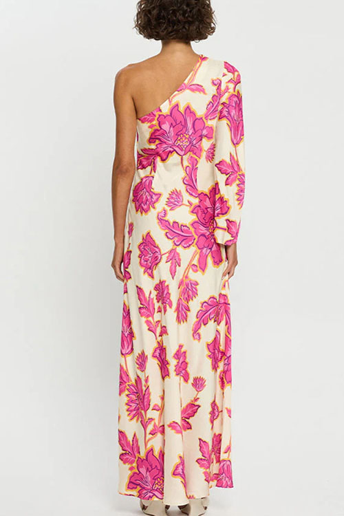 Nonnadress  Rose Print Satin Off-shoulder Long Dress