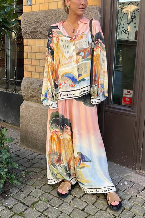 Nonnadress Retro casual loose short-sleeved holiday floral shirt suit