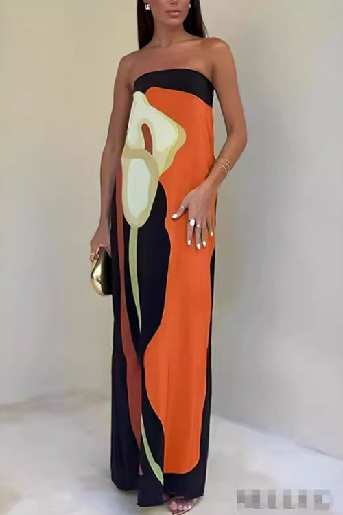 Nonnadress  calla lily print tube long dress