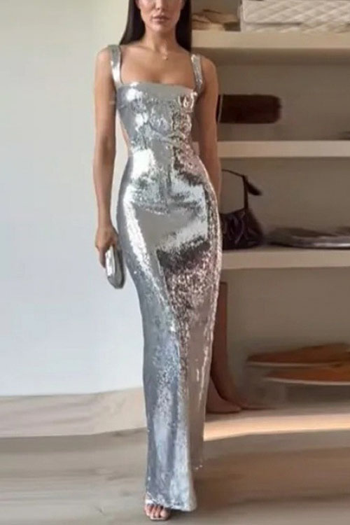 Nonnadress Strapless backless sequined long dress