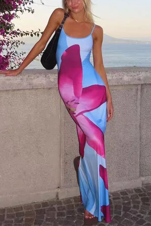 Nonnadress Floral Printed Bodycon Maxi Dress
