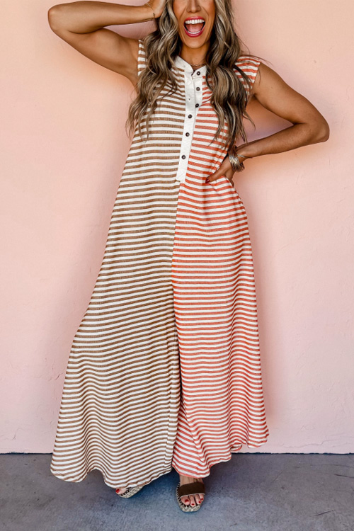 Nonnadress Color Block Striped Sleeveless Loose Wide Leg Jumpsuit