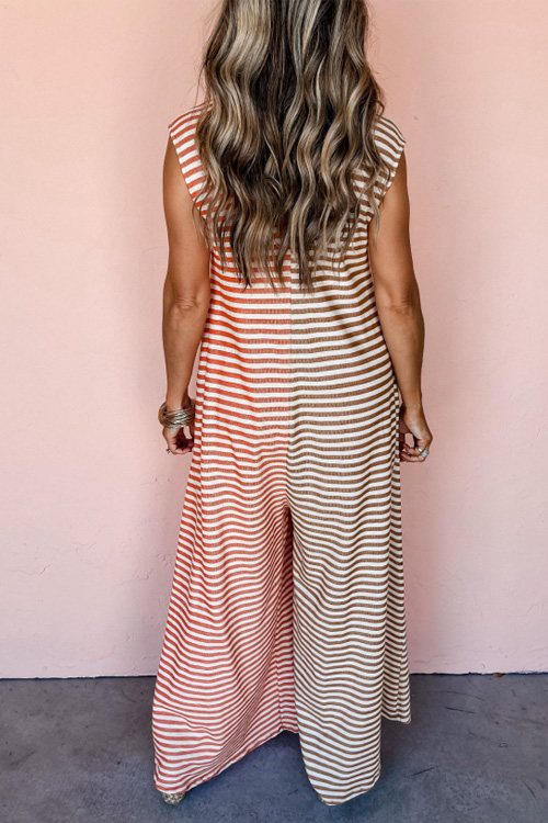 Nonnadress Color Block Striped Sleeveless Loose Wide Leg Jumpsuit