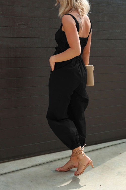 Nonnadress Washed Cotton Casual Double Insert Pockets Cinched Waist & Cuffed Ankle Jumpsuit