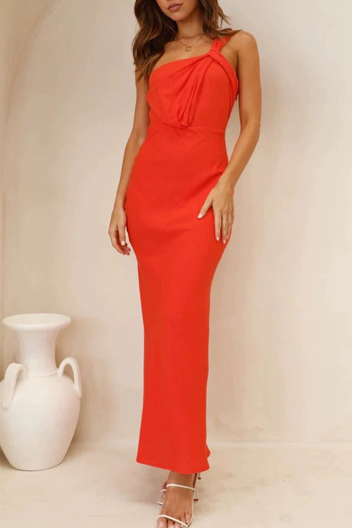 Nonnadress  One shoulder solid color tube top dress