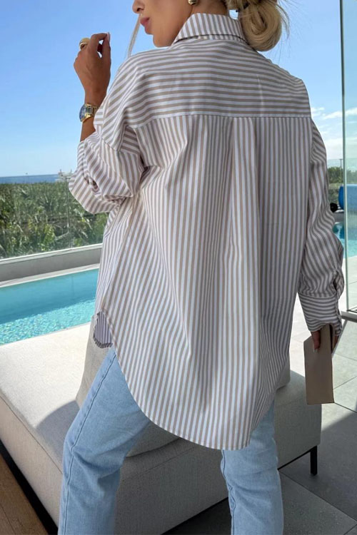 Nonnadress Pocket Stripe Long Sleeve Shirt blouse