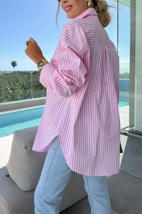 Nonnadress Pocket Stripe Long Sleeve Shirt blouse
