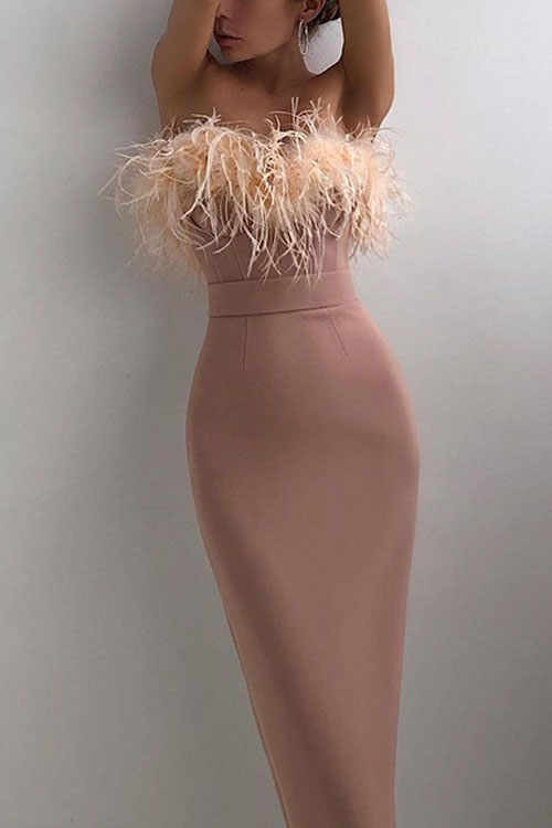 Nonnadress Strap Feather Formal Dress