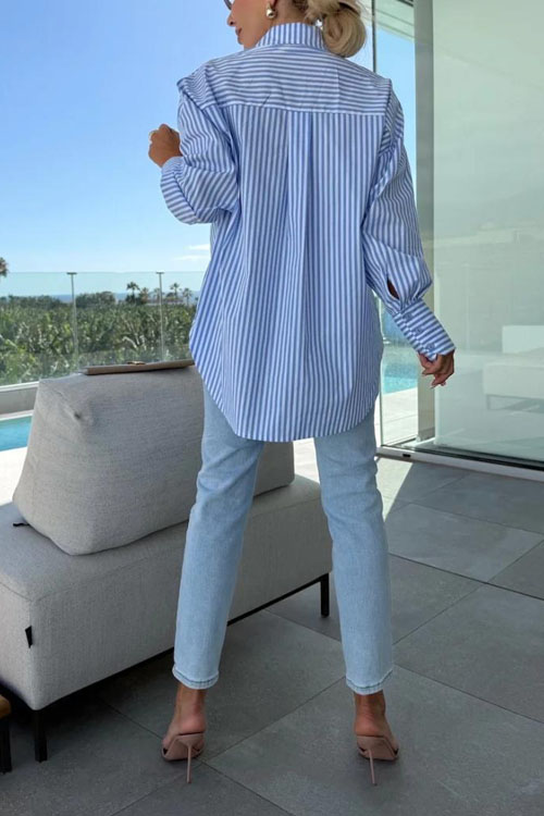 Nonnadress Pocket Stripe Long Sleeve Shirt blouse