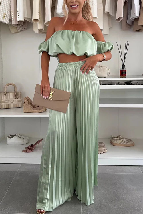 Nonnadress Satin Tube Top and Wide-Leg Pants Fashion Set