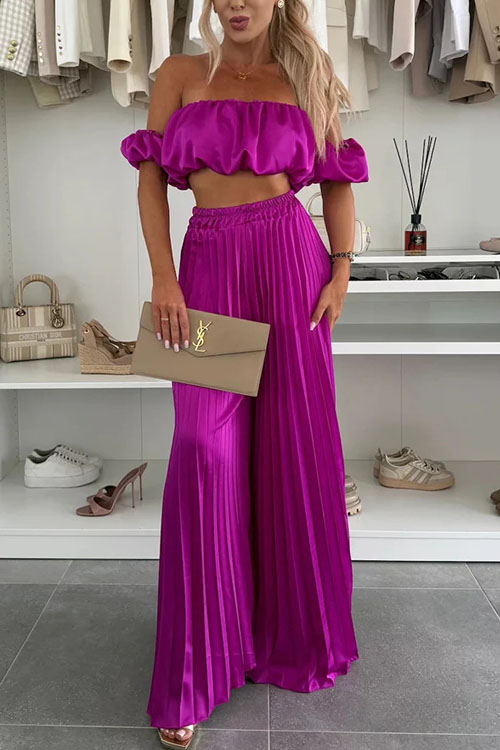 Nonnadress Satin Tube Top and Wide-Leg Pants Fashion Set