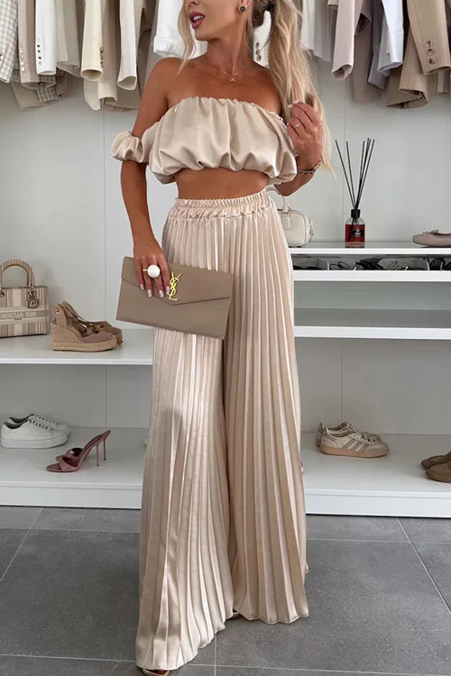 Nonnadress Satin Tube Top and Wide-Leg Pants Fashion Set