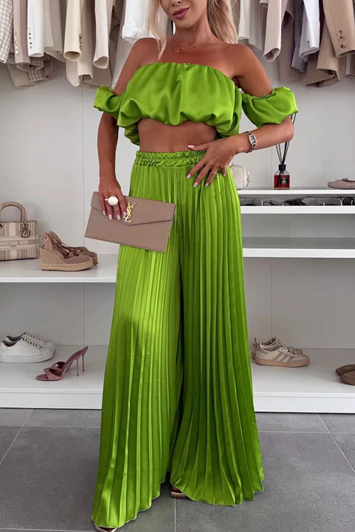 Nonnadress Satin Tube Top and Wide-Leg Pants Fashion Set