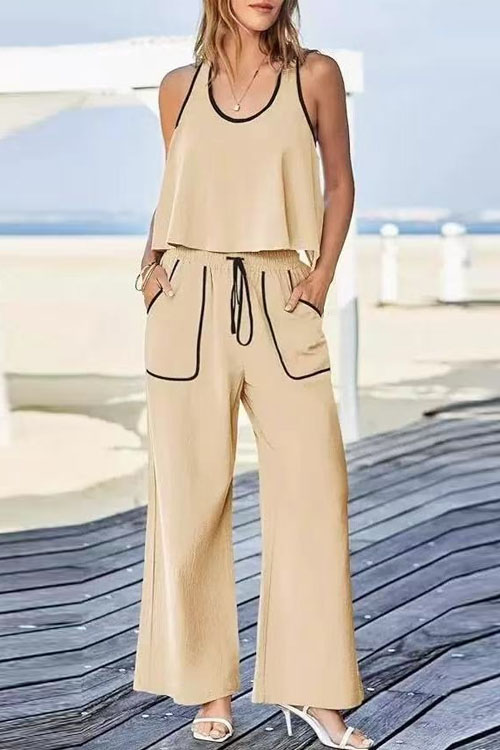 Nonnadress casual loose pullover contrast color two-piece suit