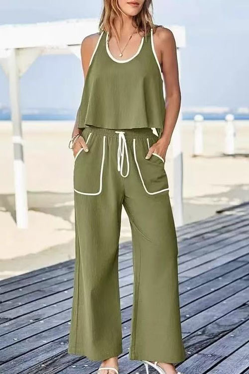 Nonnadress casual loose pullover contrast color two-piece suit