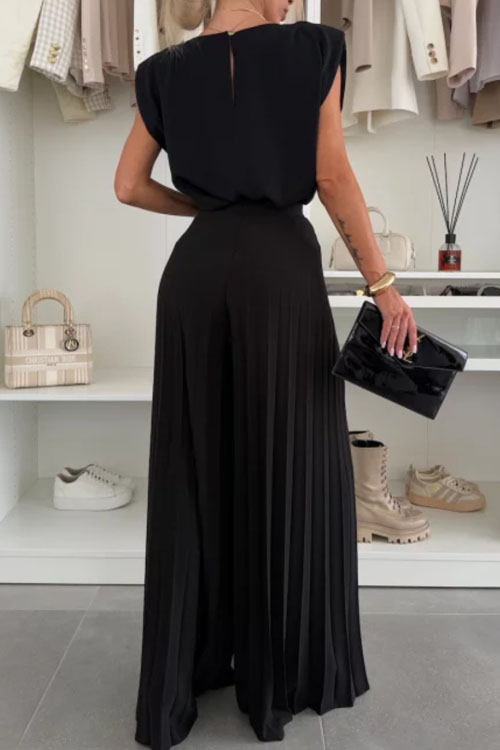 Nonnadress Round neck top pleated wide-leg pants two-piece casual suit