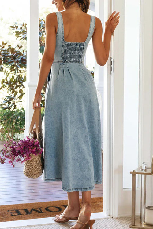 Nonnadress Aged Casual Style Buttoned Denim Maxi Dress