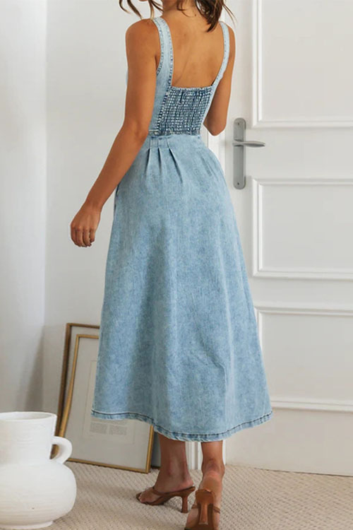 Nonnadress Aged Casual Style Buttoned Denim Maxi Dress