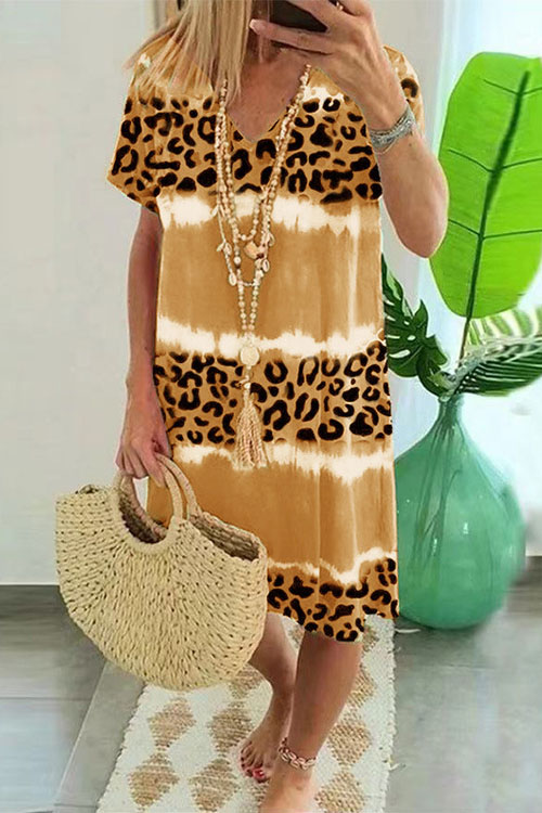 Nonnadress Leopard Print Casual Midi Dress